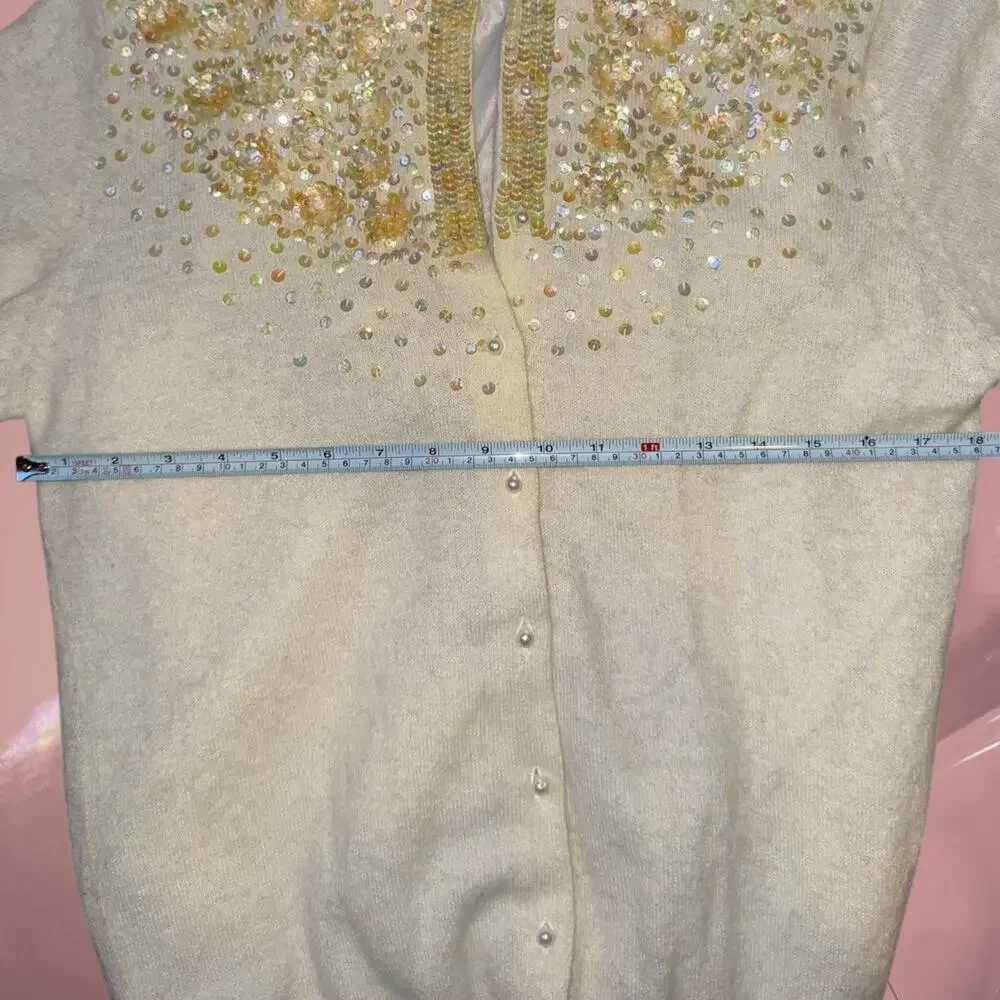 Vintage iridescent sequin pearl cardigan fairy core romantic Y2K - Picture 4 of 8